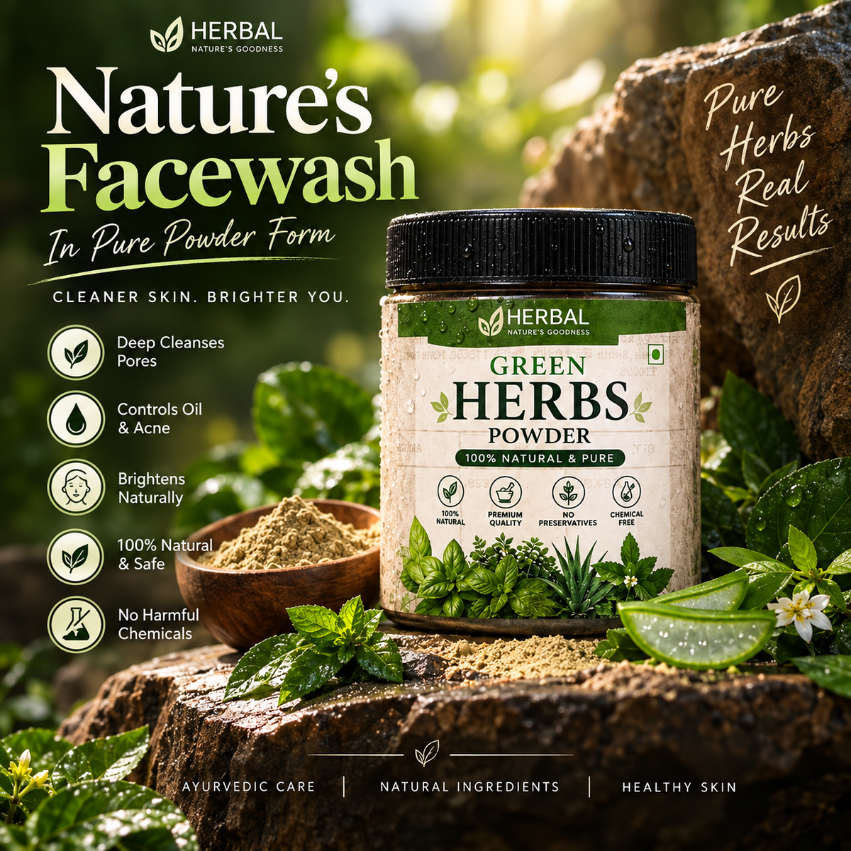 Herbal Face Wash Powder | Ayurvedic Natural Face Cleanser | Green Herbs Powder