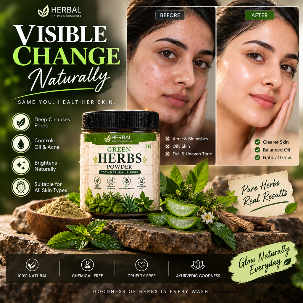 Herbal Face Wash Powder | Ayurvedic Natural Face Cleanser | Green Herbs Powder