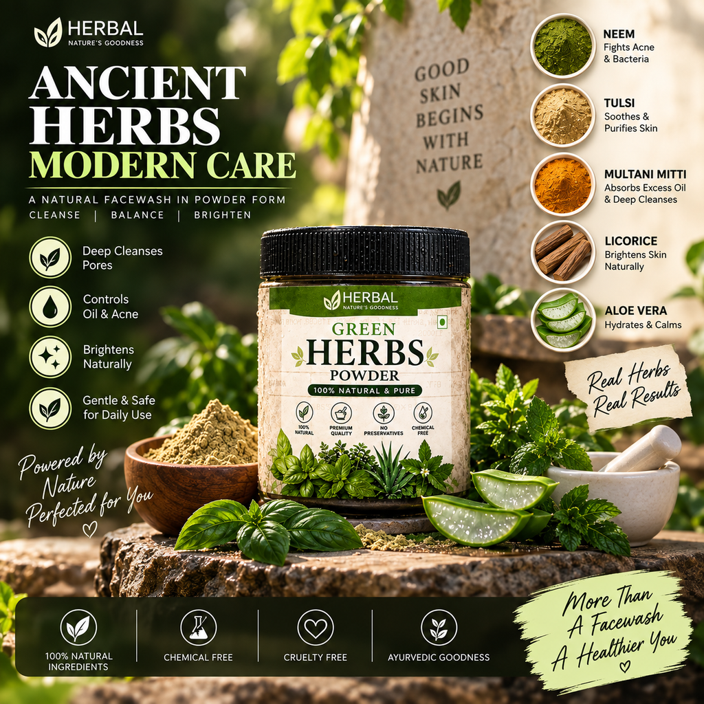 Herbal Face Wash Powder | Ayurvedic Natural Face Cleanser | Green Herbs Powder