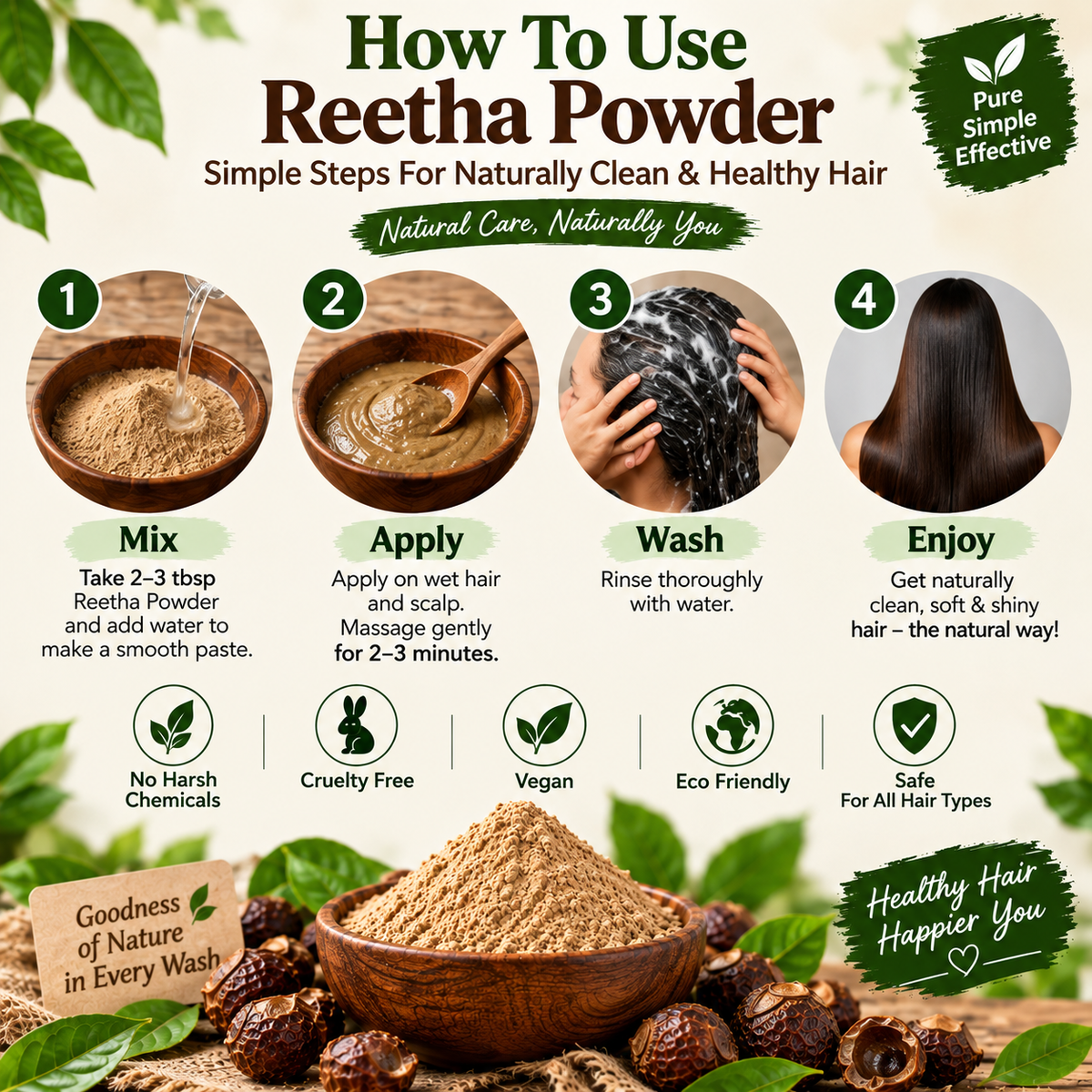 Reetha Powder for Hair | Natural Reetha Powder for Hair Growth, Scalp Cleansing & Shiny Hair